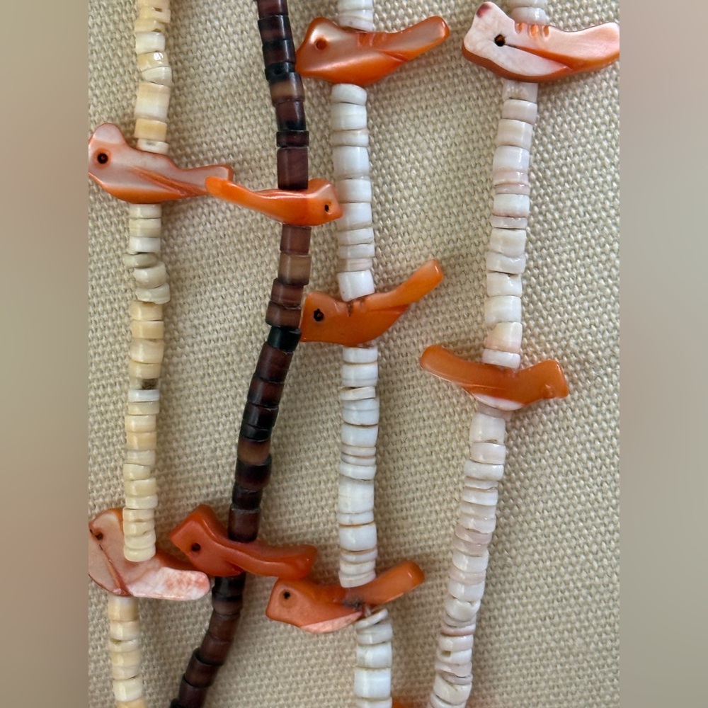 Vintage Old Pawn 4-Strand Heishi & Carved Shell Bird Fetish Necklace